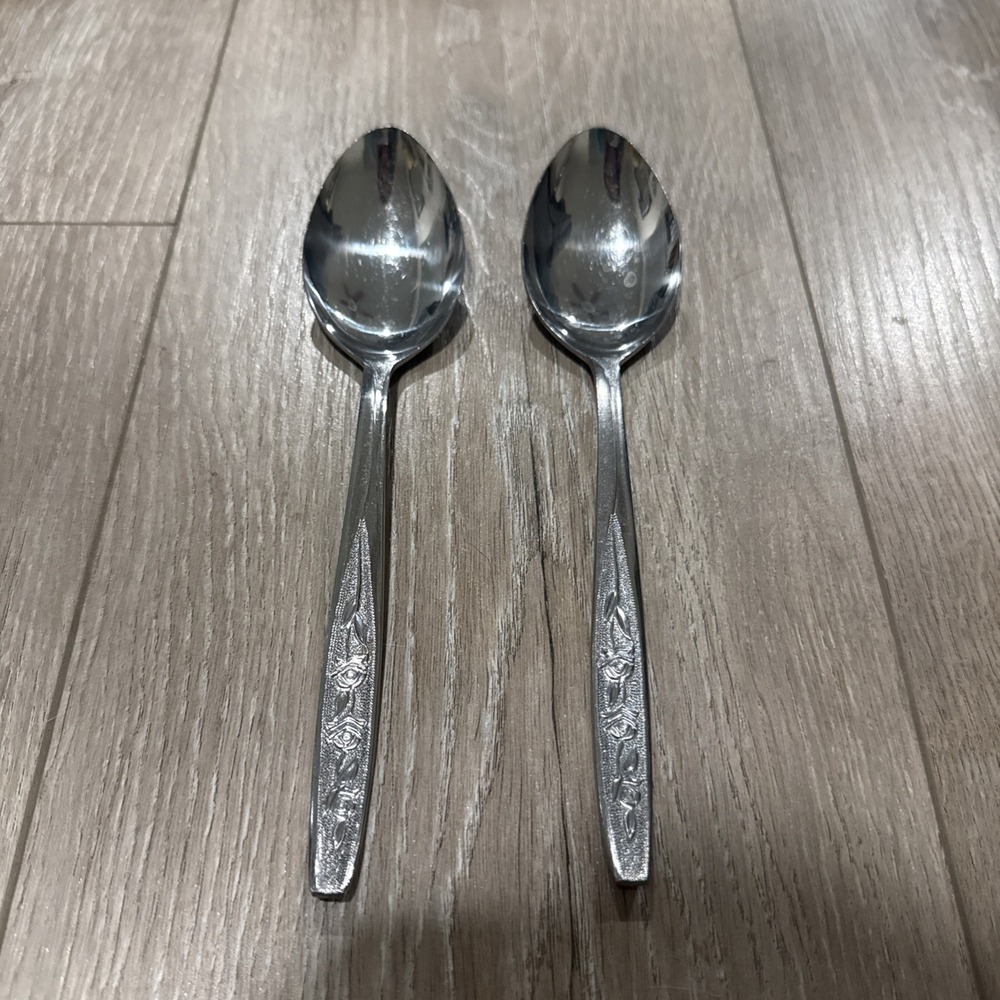 Ekco Rose Cotillion Stainless Flatware Serving Spoons 2 pcs Eterna Taiwan